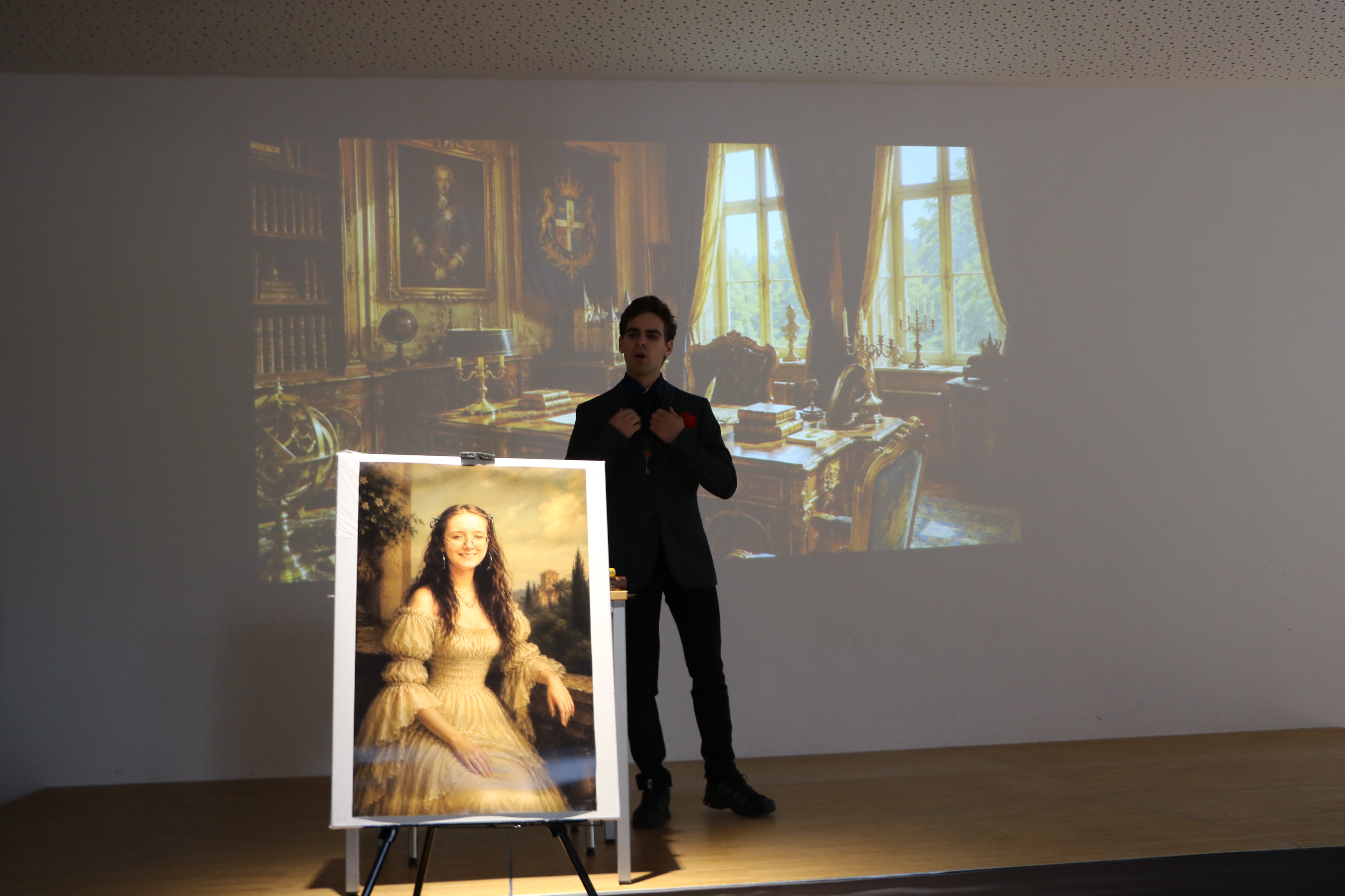 Schüler des Kurses Darstellendes Spiel der Jahrgangsstufe 12 des Beruflichen Gymnasiums der WKS Weilburg bei der Aufführung von Lessings „Emilia Galotti